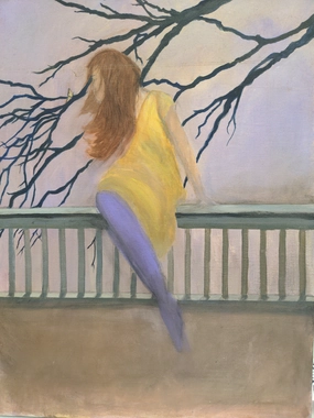 UNFRAMED PORTRAIT PAINTING OF SITTING GIRL classic mural painting