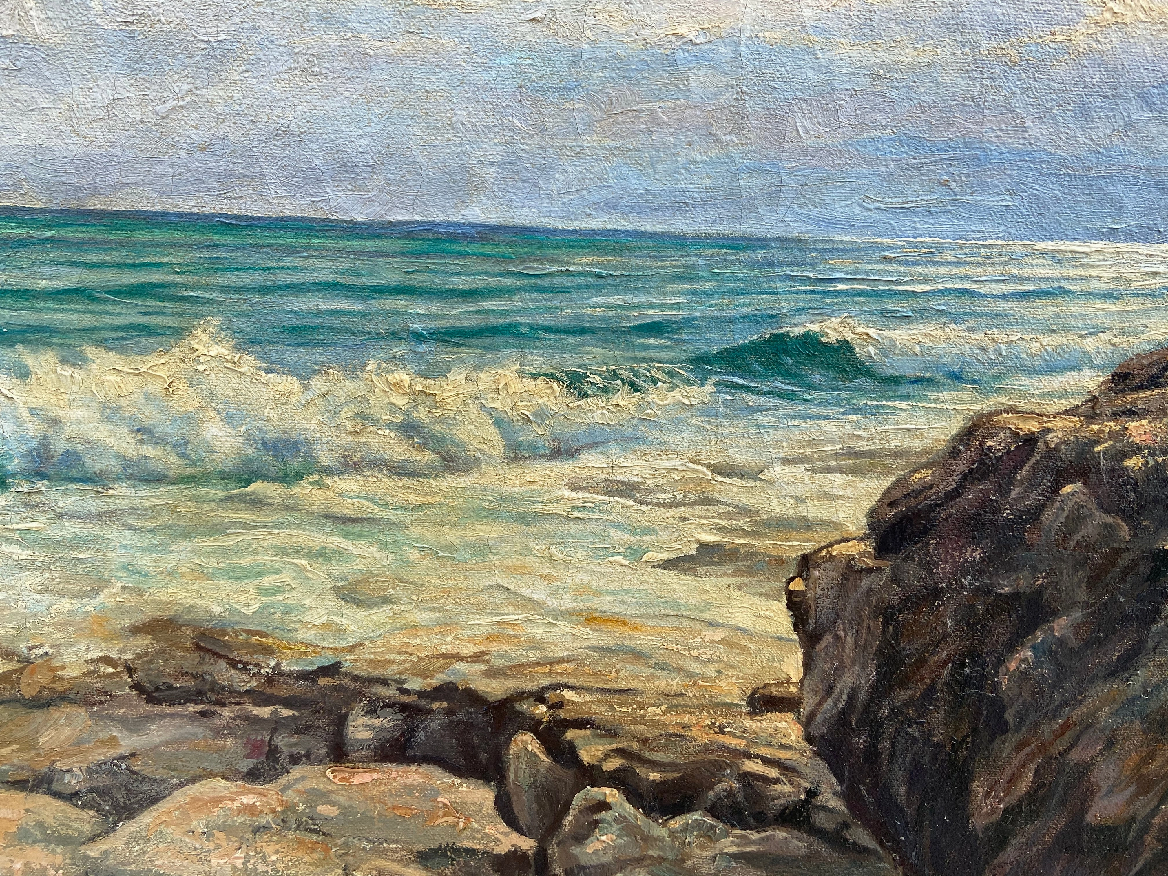 UNFRAMED SEA COAST OIL PAINTING BY A.A. SHAPIRA