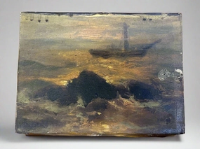 UNFRAMED TINY SHIP OIL PAINTING classic mural painting
