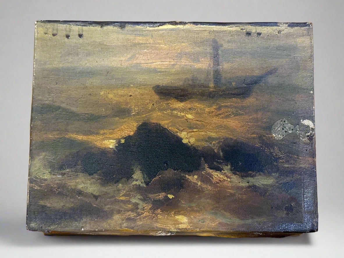 UNFRAMED TINY SHIP OIL PAINTING classic mural painting
