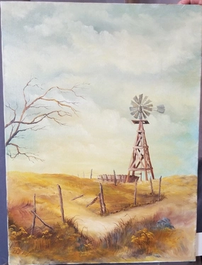 UNFRAMED VERTICAL WINDMILL OIL PAINTING classic mural painting