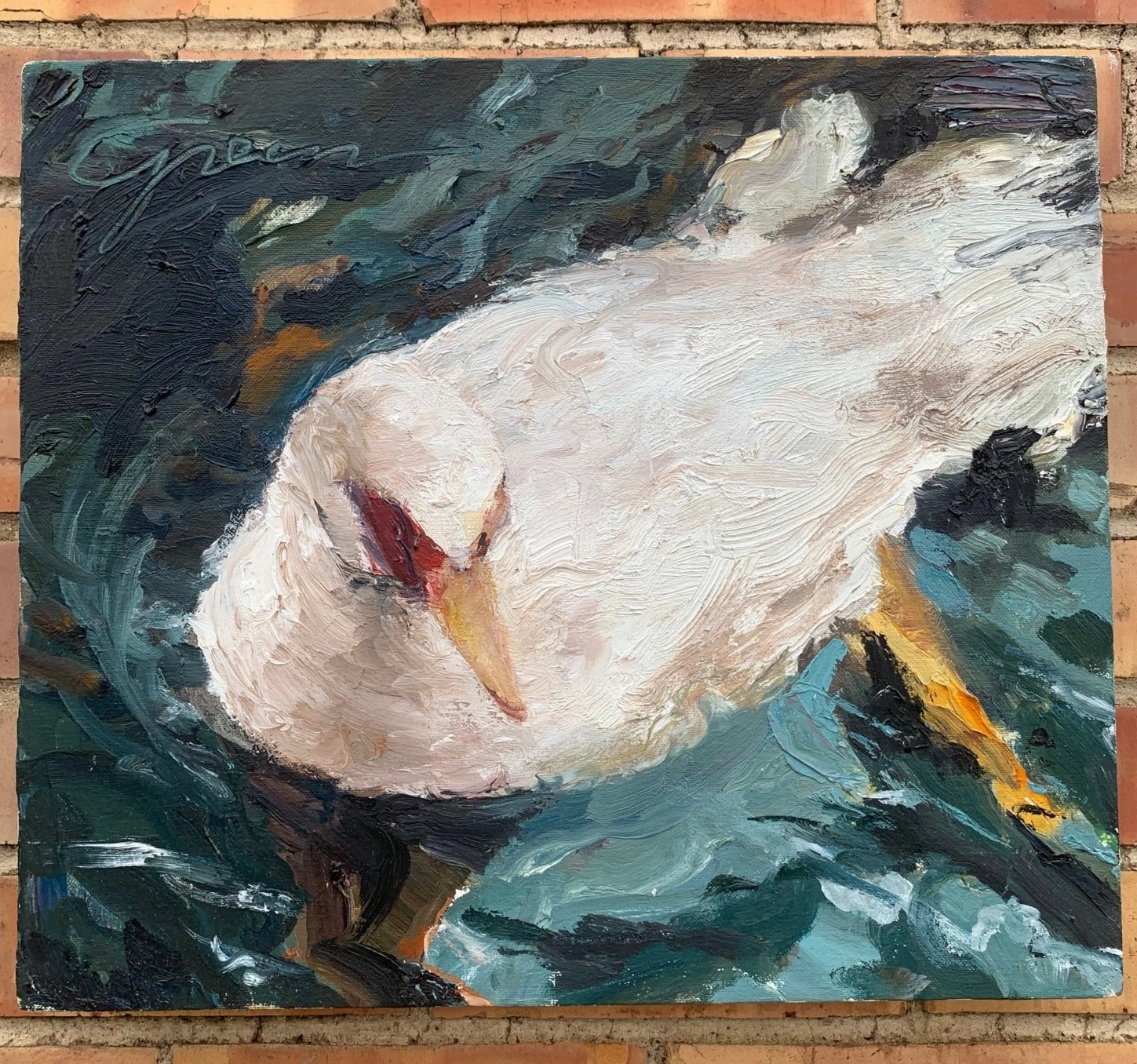 UNFRAMED WATER FOWL PAINTING ON CANVAS classic mural painting