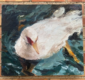 UNFRAMED WATER FOWL PAINTING ON CANVAS classic mural painting