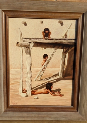 UNUSUAL PUEBLO PAINTING classic mural painting