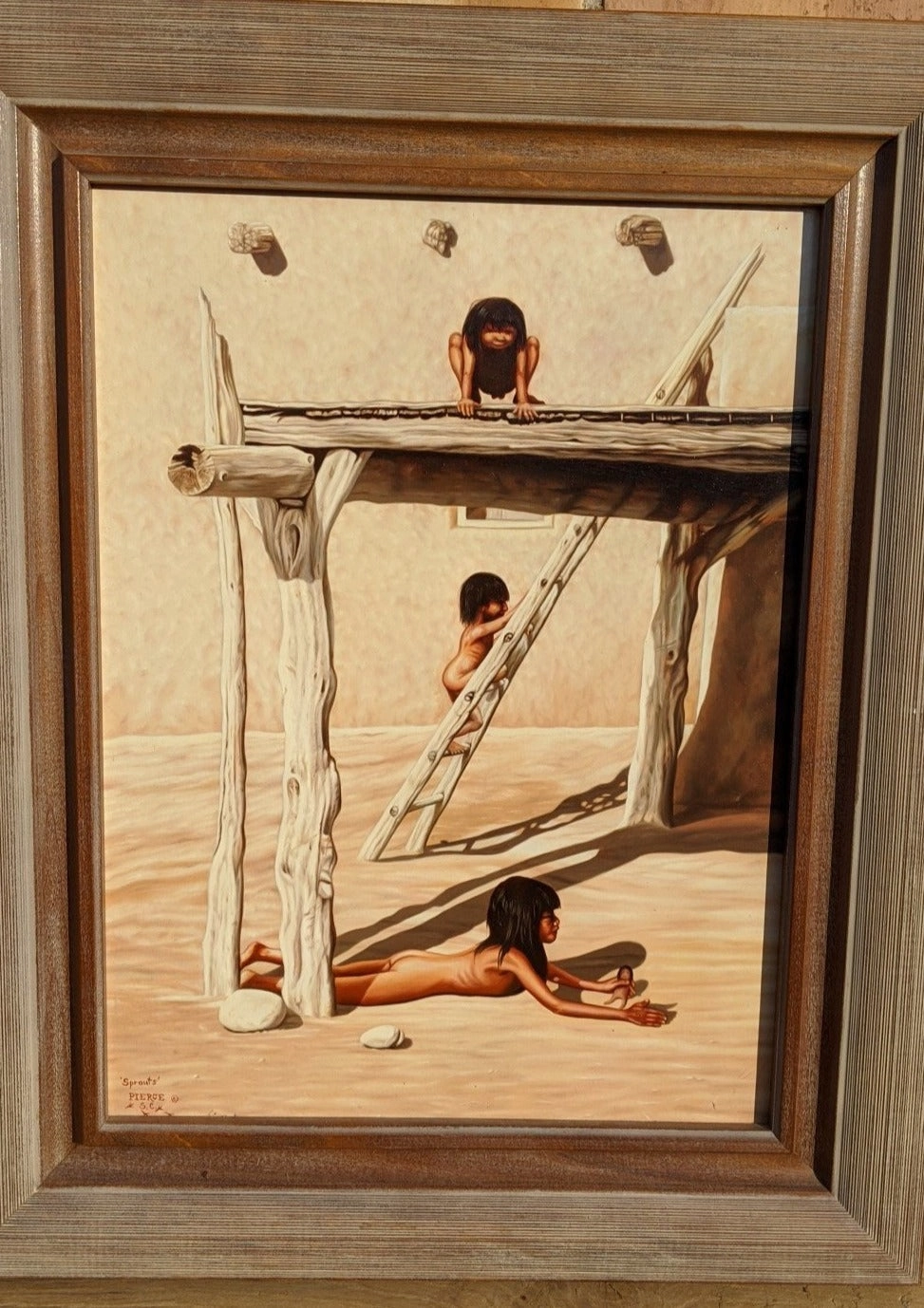 UNUSUAL PUEBLO PAINTING classic mural painting