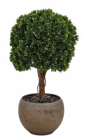 UV Rated Outdoor Faux Boxwood Ball Topiary in Brown Planter home display ornament