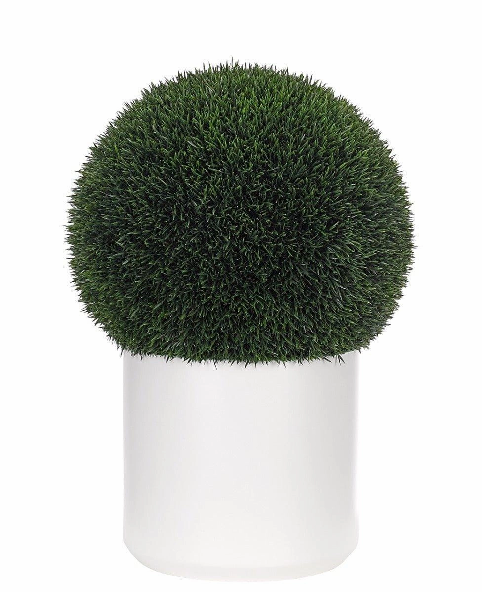 UV Rated Outdoor Faux Grass Ball Topiary in White Ceramic Pot home display ornament