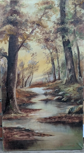 VERTICAL LANDSCAPE OIL PAINTING BY LUCILLE COUSE classic mural painting