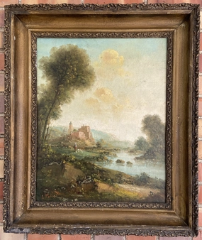 VERTICAL LANDSCAPE OIL PAINTING WITH SHEEP AND CASTLE classic mural painting