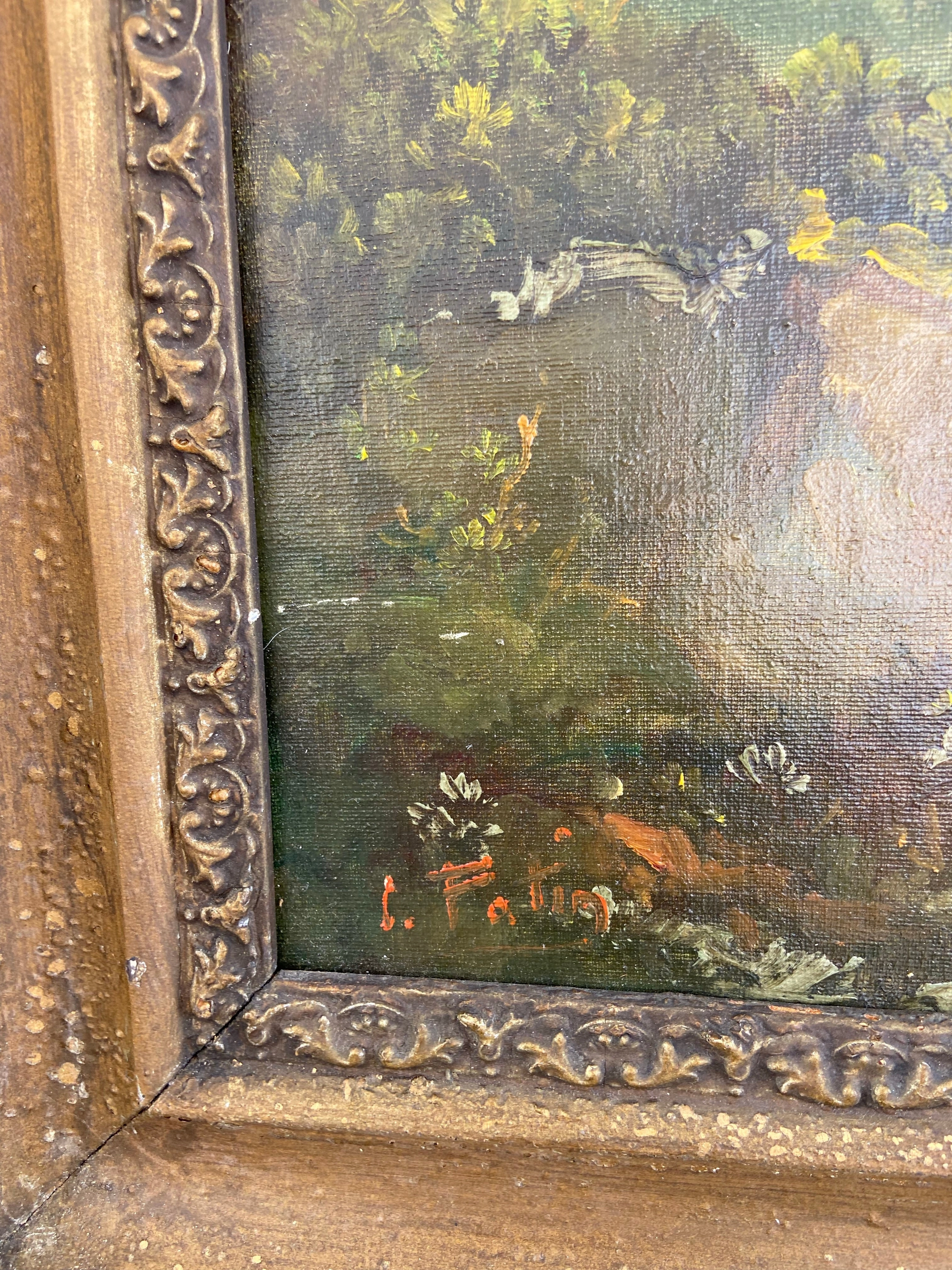 VERTICAL LANDSCAPE OIL PAINTING WITH SHEEP AND CASTLE