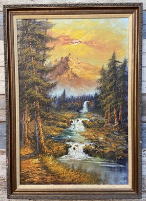 VERTICAL MOUNTAIN LANDSCAPE PAINTING P.W. classic mural painting