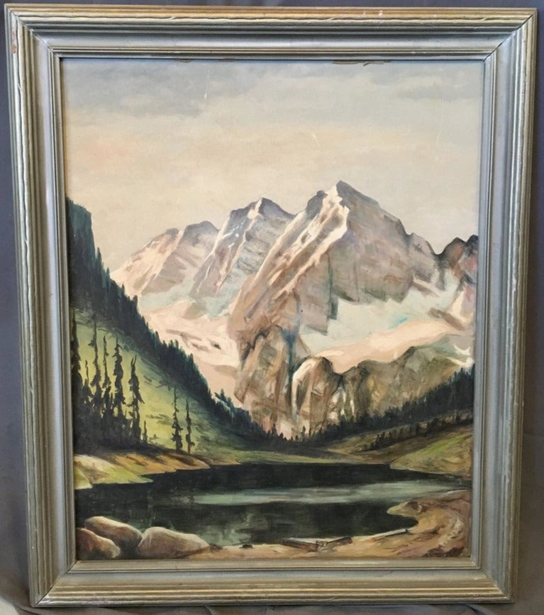 VERTICAL MOUNTAIN WINTER LANDSCAPE OIL PAINTING ON BOARD BY MICKLEROY classic mural painting
