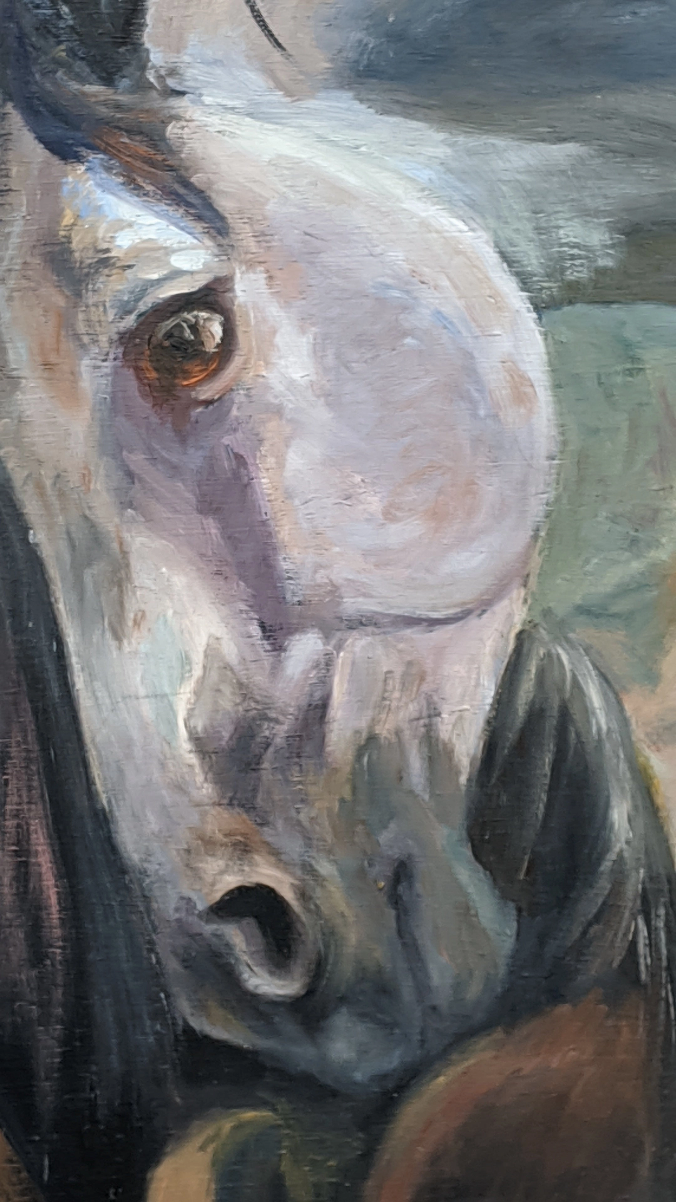 VERTICAL OIL PAINTING OF HORSE BUDDIES BY CYNTHIA HAMPTON