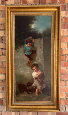 VERTICAL PAINTING 19TH CENTURY KIDS FROLICKING classic mural painting