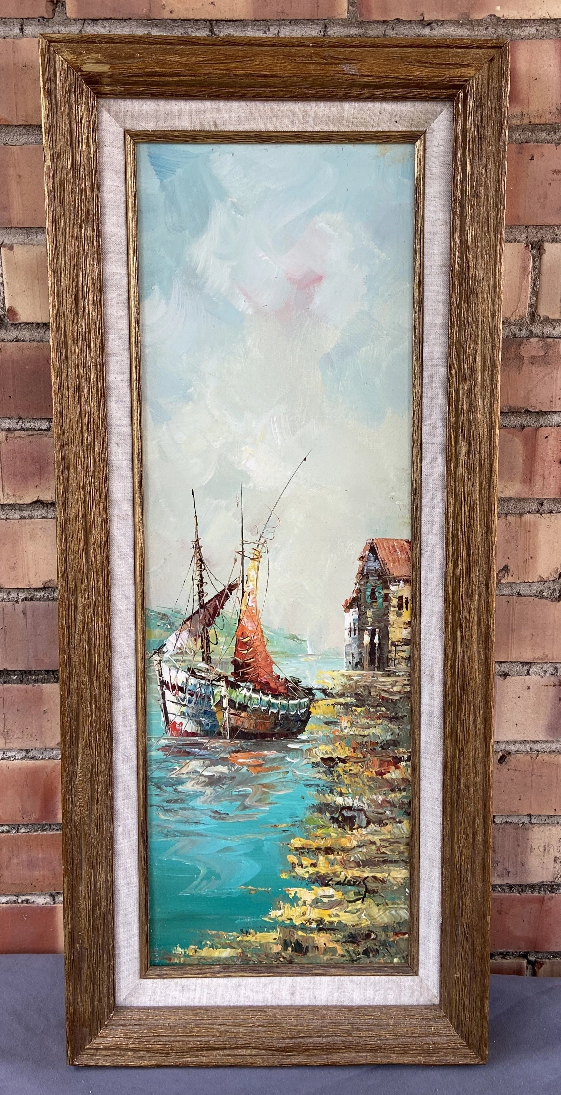 VERTICAL SAILBOAT OIL PAINTING BY L. ALEXIS classic mural painting