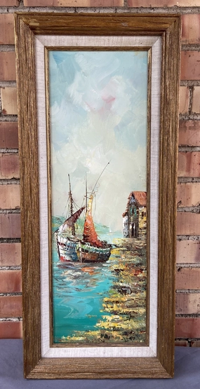 VERTICAL SAILBOAT OIL PAINTING BY L. ALEXIS classic mural painting