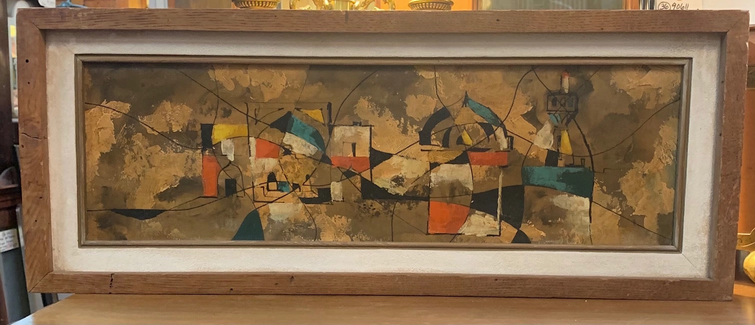 VINTAGE OIL ON BOARD ABSTRACT PAINTING classic mural painting