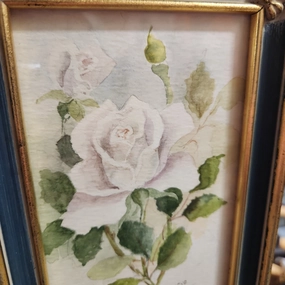 VINTAGE ROSES TINY WATERCOLOR IN FRAME classic mural painting