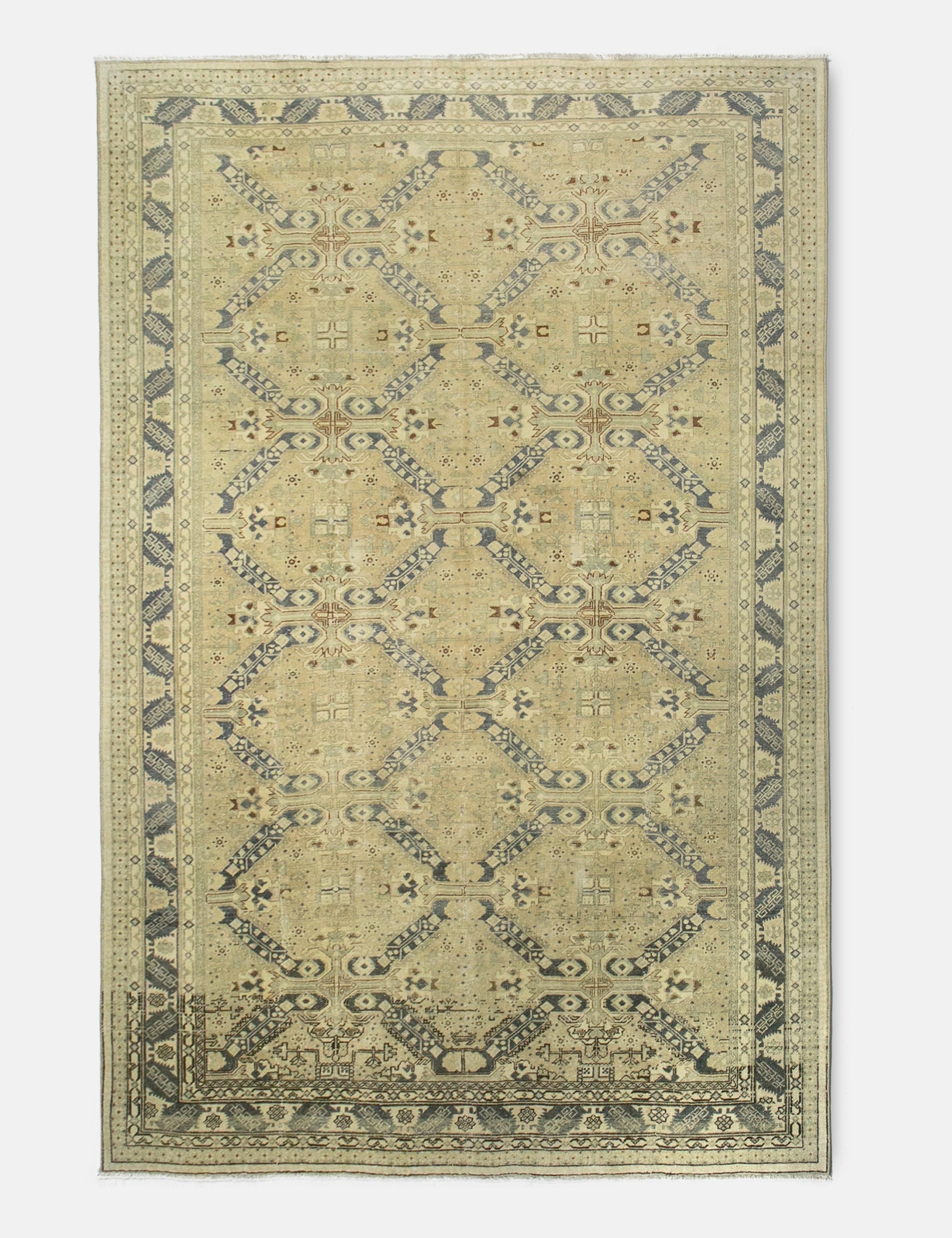 Vintage Turkish Hand-Knotted Wool Rug No. 382, 6'5" x 9'5" trendy fashion rug