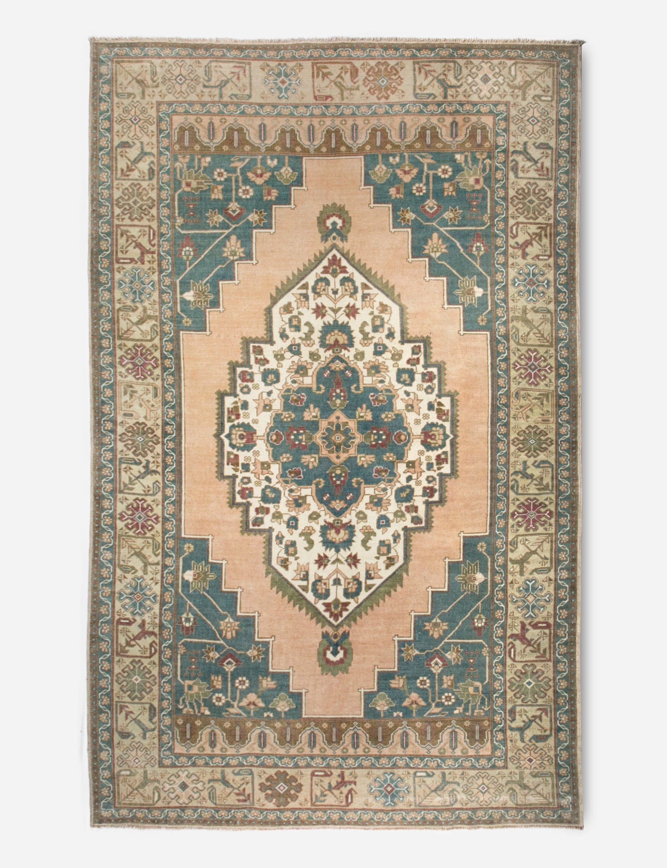 Vintage Turkish Hand-Knotted Wool Rug No. 383, 6'8" x 10'12" trendy fashion rug