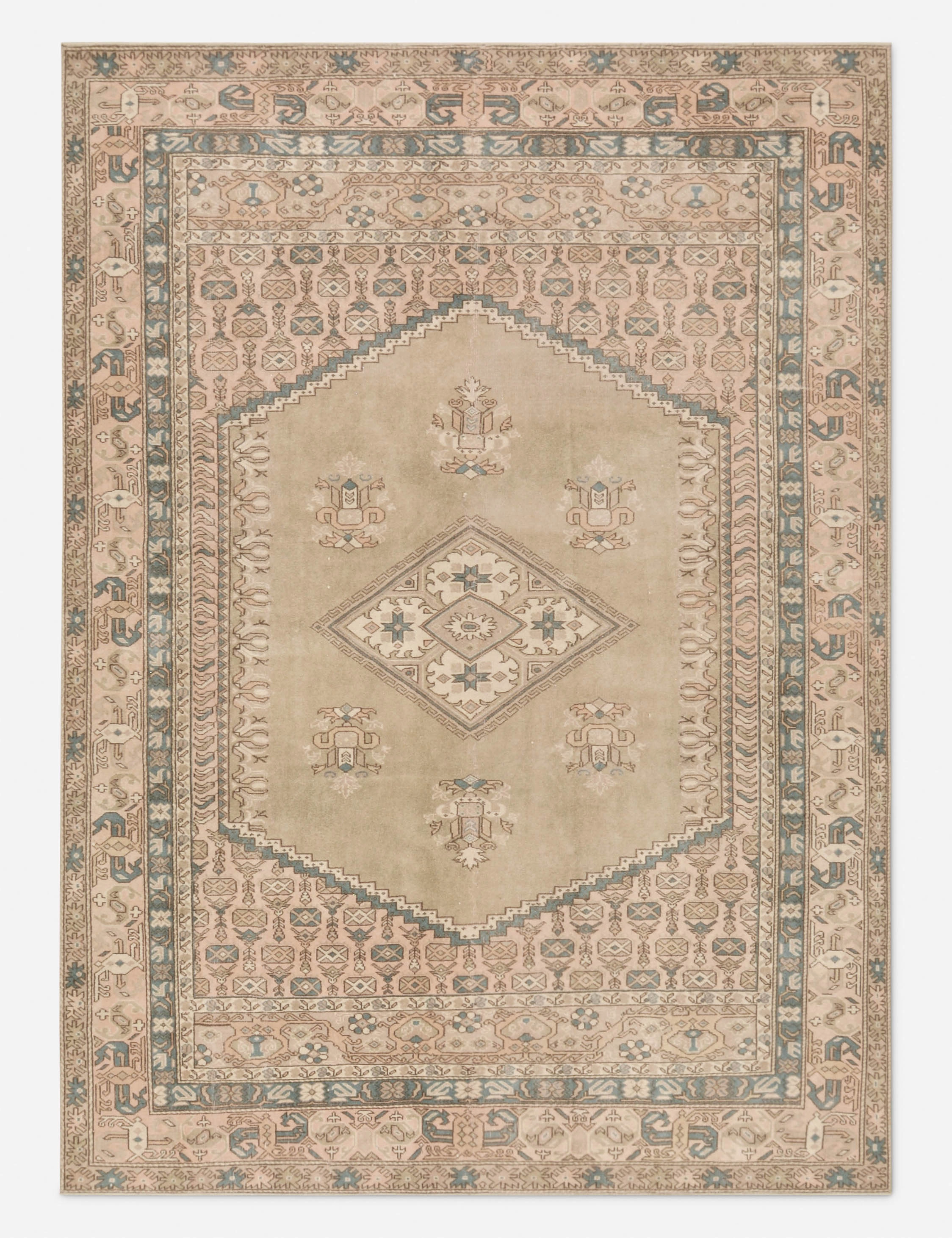 Vintage Turkish Hand-Knotted Wool Rug No. 419, 6'6" x 8'10" trendy fashion rug