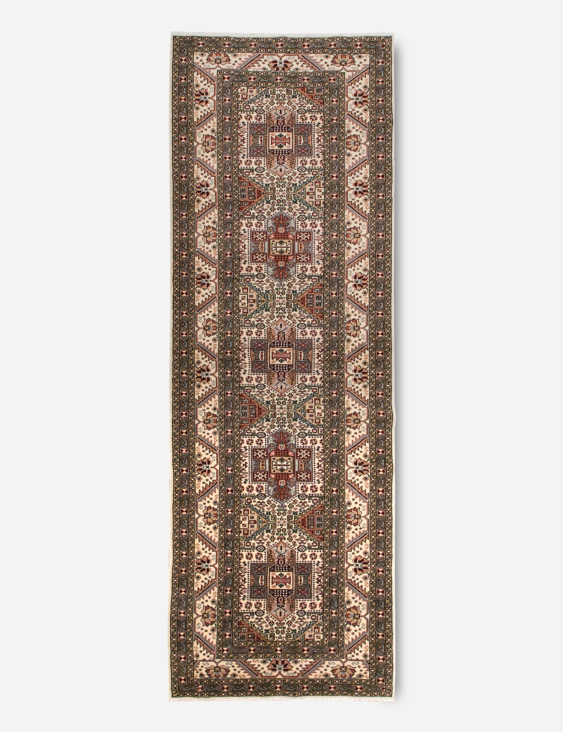 Vintage Turkish Hand-Knotted Wool Runner Rug No. 234, 3' x 9'8" trendy fashion rug