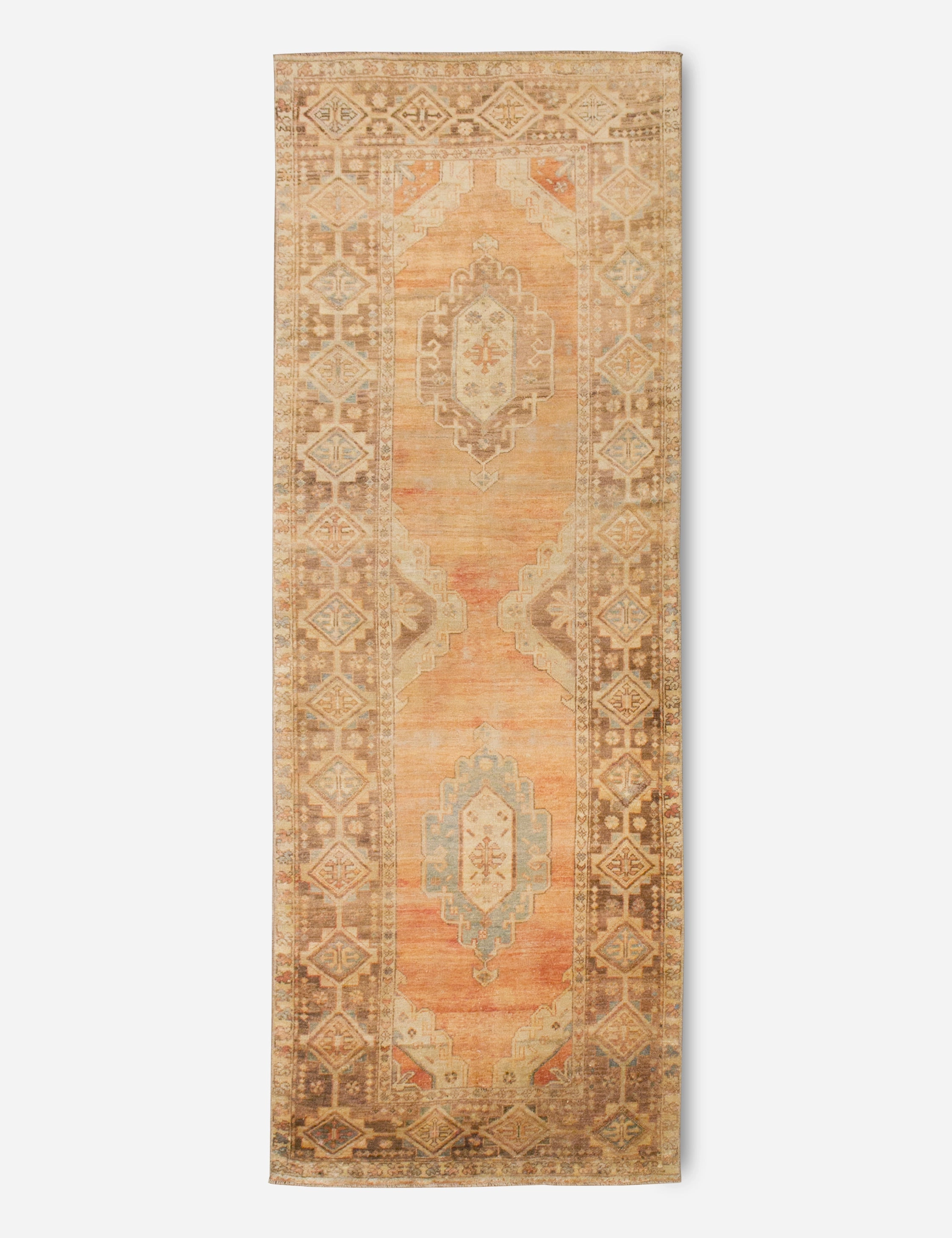 Vintage Turkish Hand-Knotted Wool Runner Rug No. 235, 4'1" x 12' trendy fashion rug