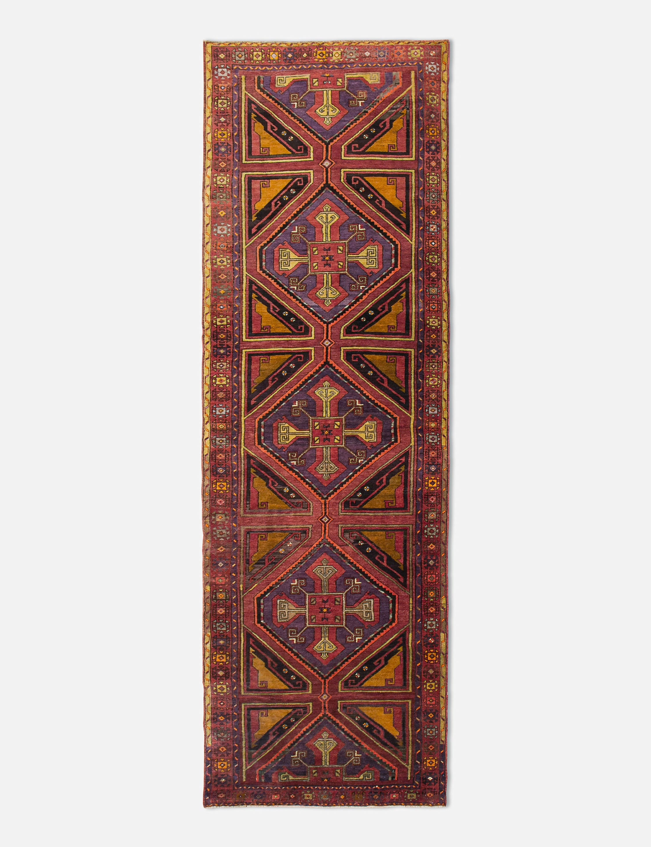 Vintage Turkish Hand-Knotted Wool Runner Rug No. 242, 4' x 14'1" trendy fashion rug
