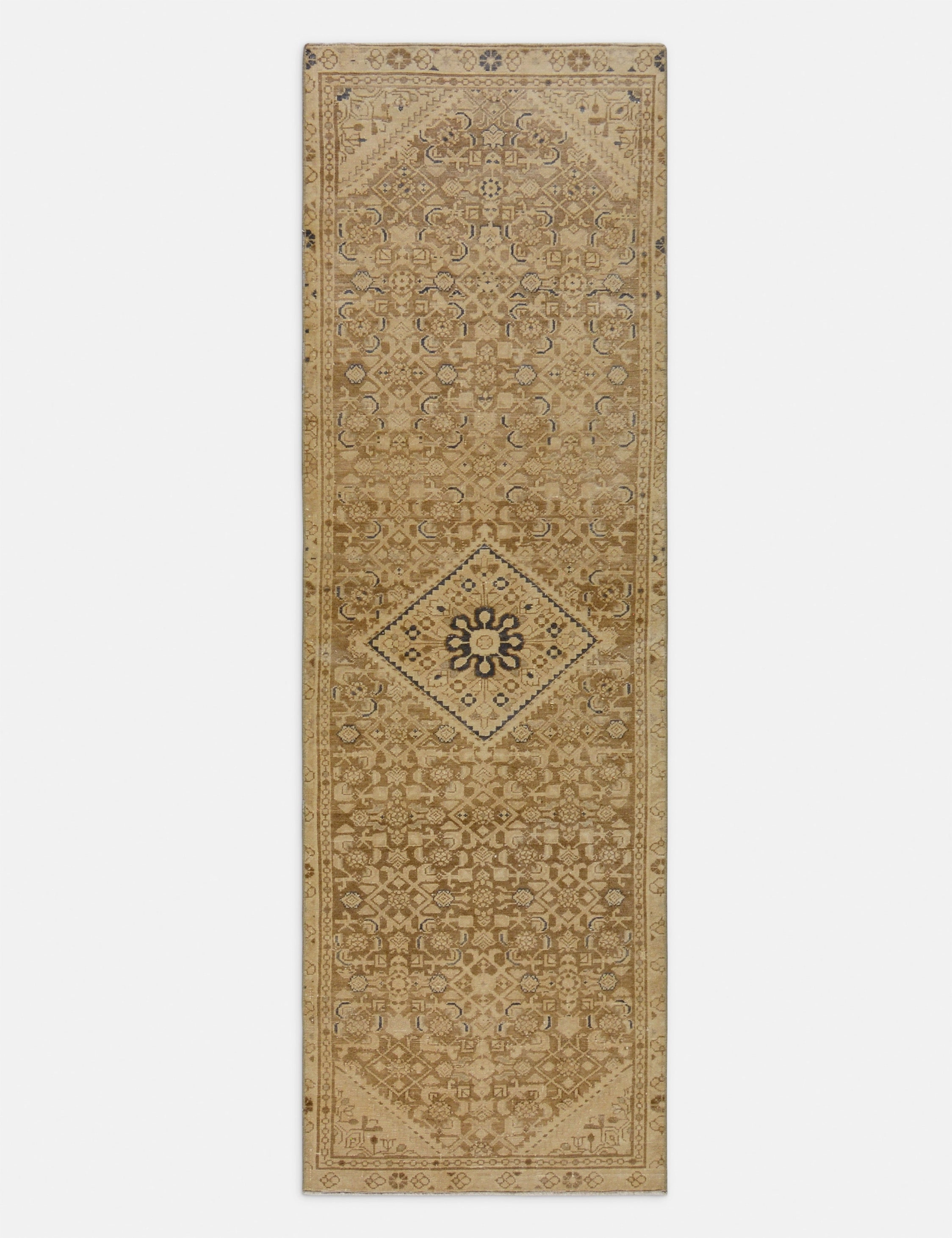 Vintage Turkish Hand-Knotted Wool Runner Rug No. 248, 3' x 9'6" trendy fashion rug