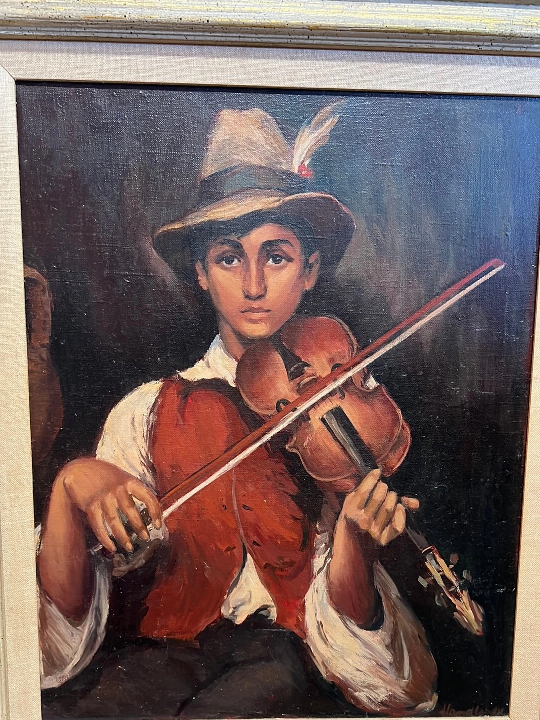 VIOLINIST BOY EUROPEAN OIL PAINTING ON CANVAS
