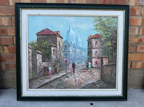W CHAPMAN OIL ON CANVAS IMPASTO IMPRESSIONIST PAINTING OF EUROPEAN CITY classic mural painting