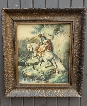 WATER COLOR PAINTING OF A SWARTHY MAN ON A HORSE classic mural painting