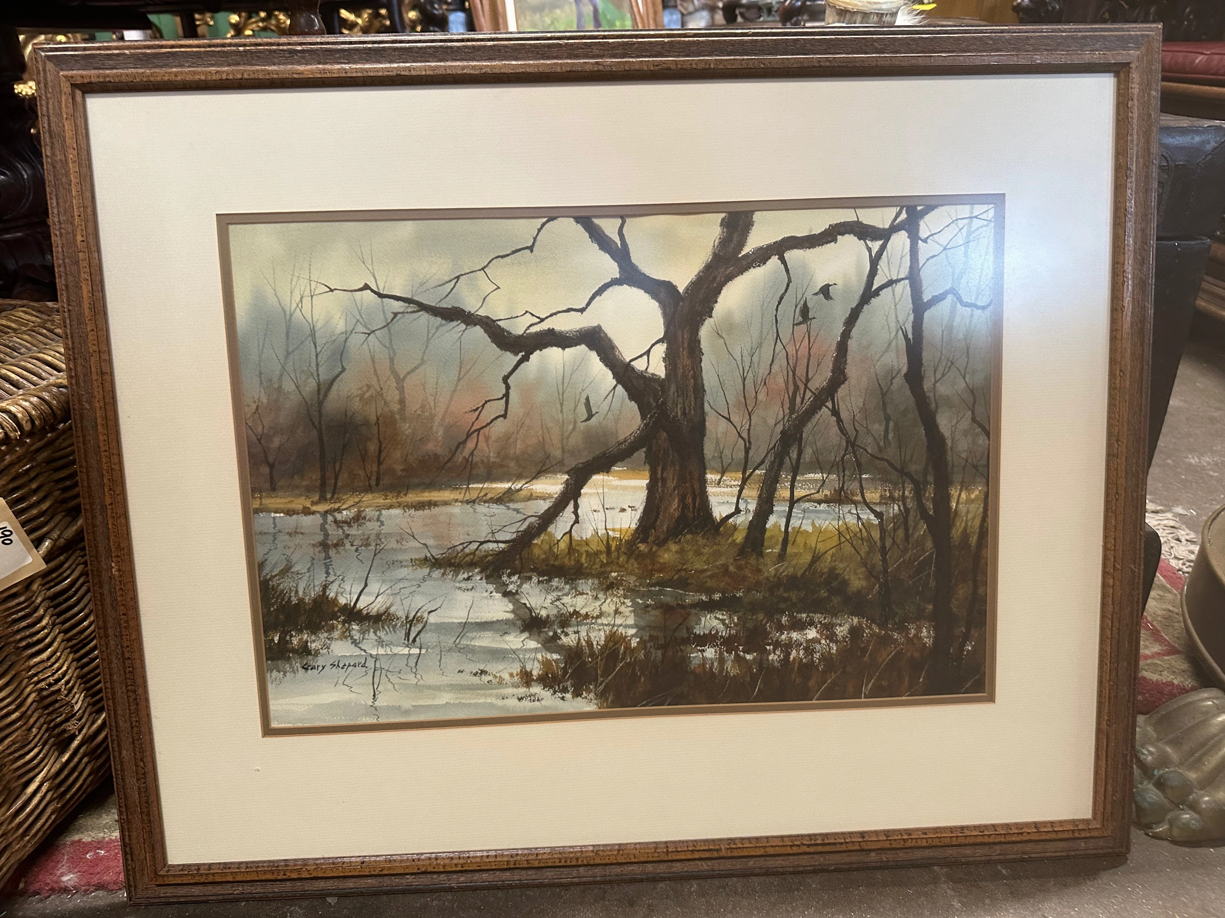 WATER COLOR PAINTING OF TREES BY GARY SHEPARD classic mural painting