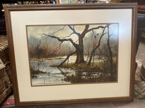 WATER COLOR PAINTING OF TREES BY GARY SHEPARD classic mural painting