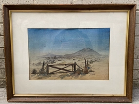 WATERCOLOR 'HIGH DESERT GATE' SIGNED BY HINKLE classic mural painting