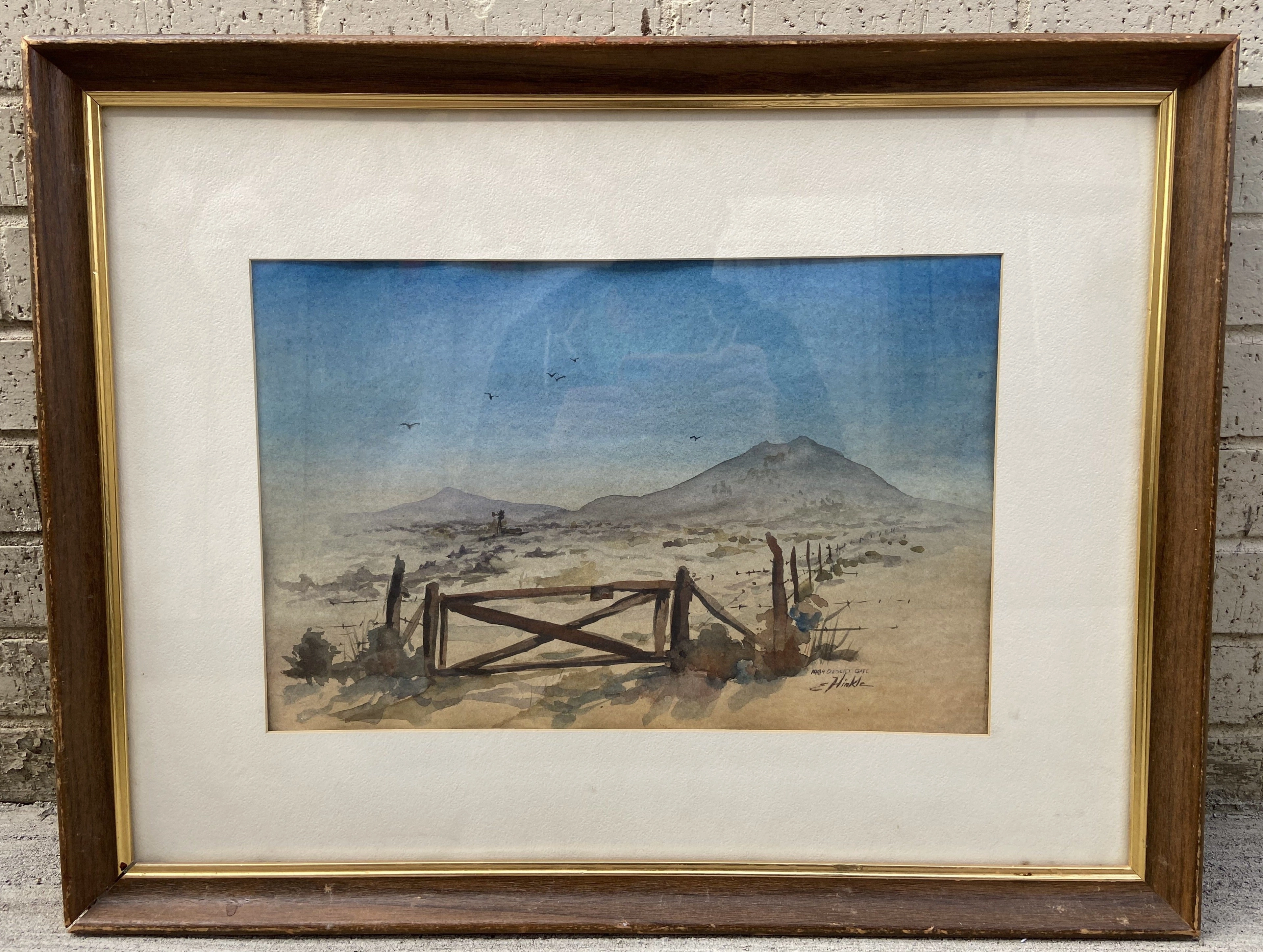 WATERCOLOR 'HIGH DESERT GATE' SIGNED BY HINKLE classic mural painting