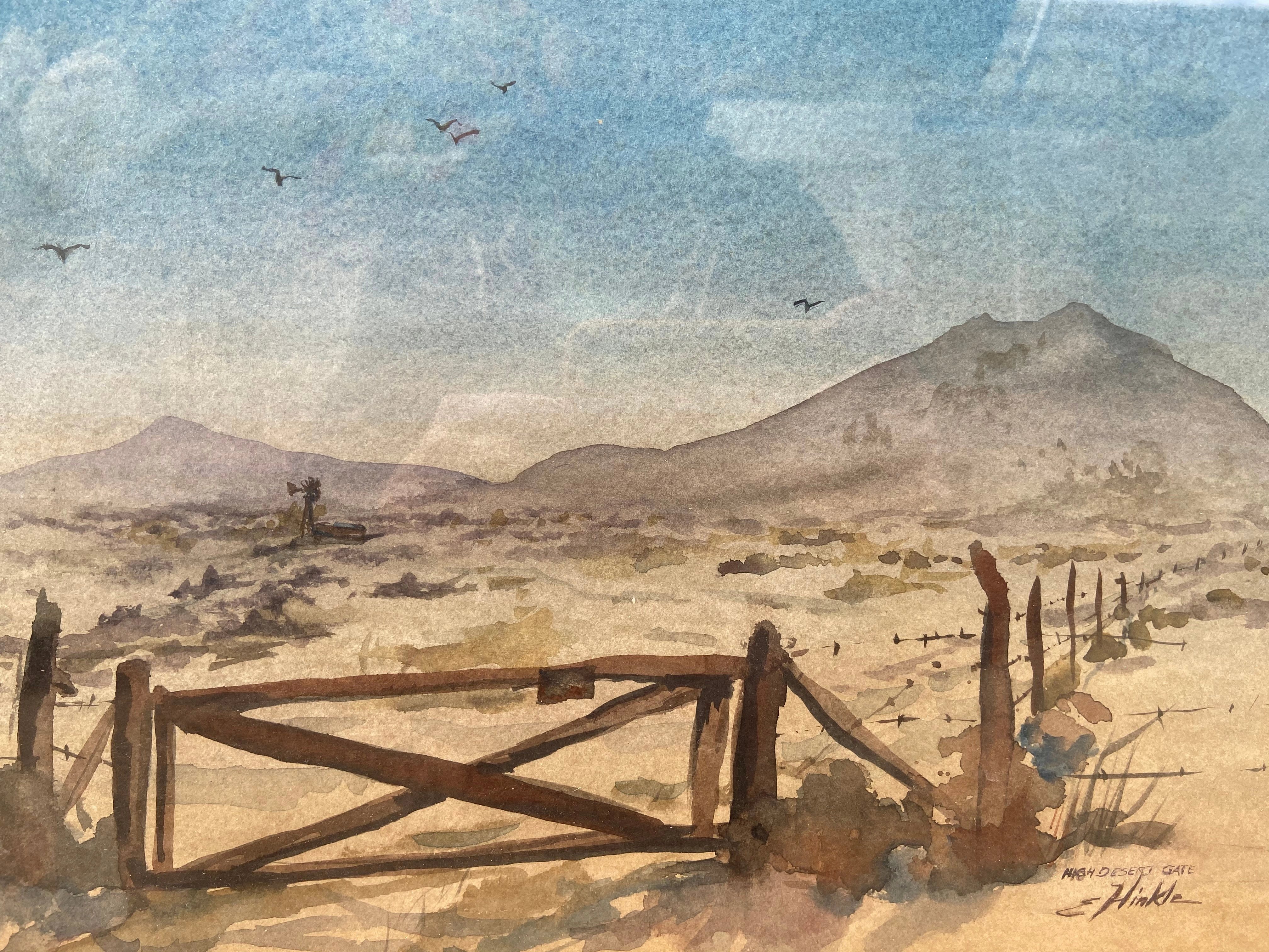 WATERCOLOR 'HIGH DESERT GATE' SIGNED BY HINKLE