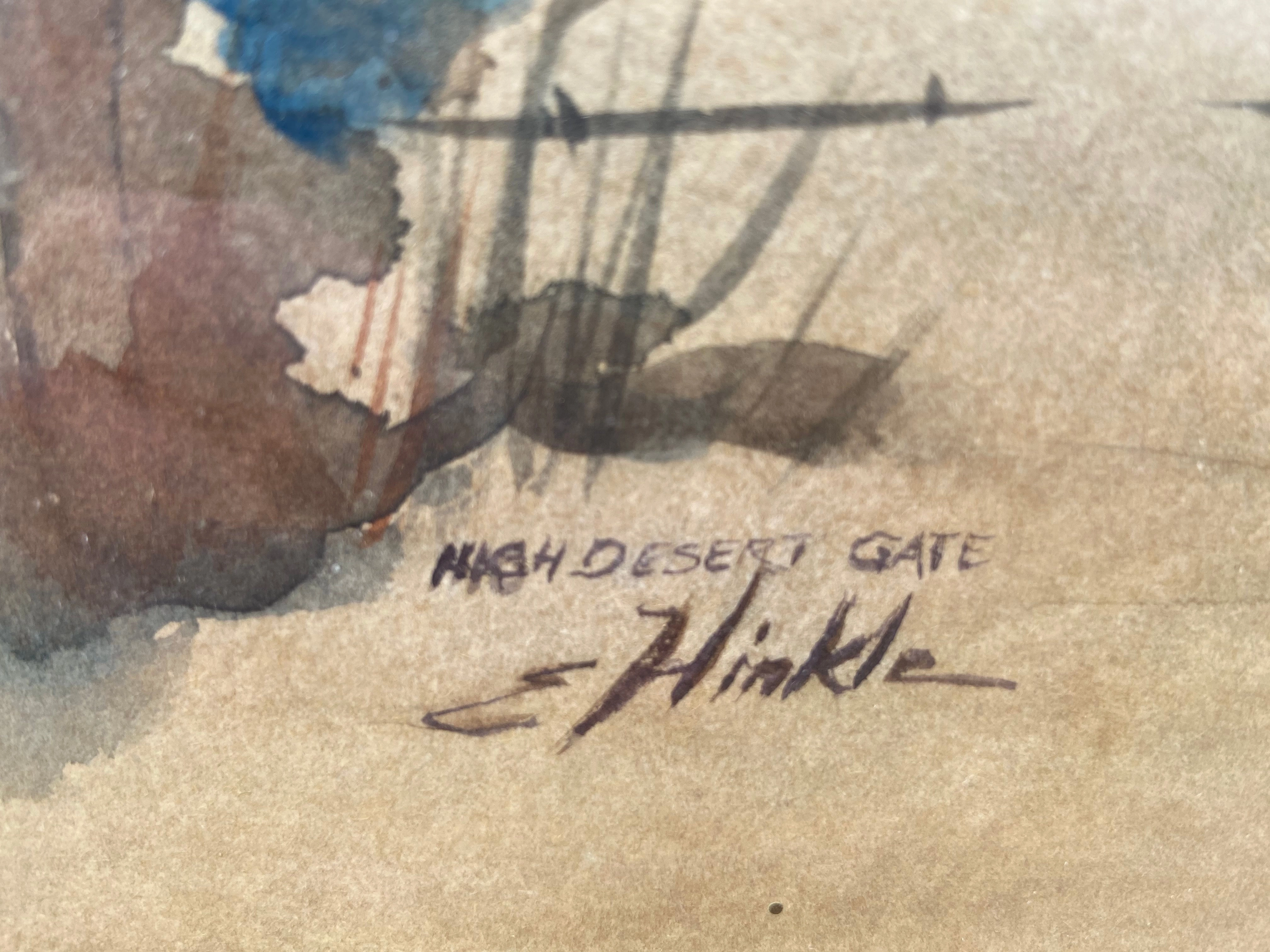 WATERCOLOR 'HIGH DESERT GATE' SIGNED BY HINKLE