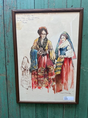WATERCOLOR OF ACTORS IN COSTUME BY PETU HALL 1989 classic mural painting