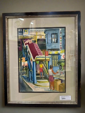 WATERCOLOR OF MANHATTAN STREET SCENE classic mural painting