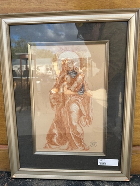 WATERCOLOR OF THE MADONNA classic mural painting