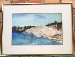 WATERCOLOR PAINTING OF A ROCKY SHORE BY BETTY YOUNG classic mural painting