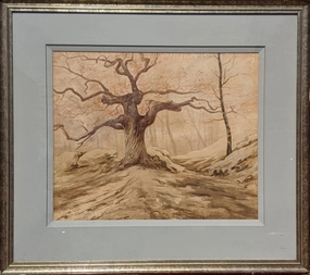 WATERCOLOR PAINTING OF A TREE classic mural painting
