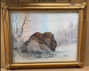 WATERCOLOR PAINTING OF BUFFALO BY ED HOAG classic mural painting