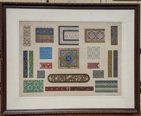 WATERCOLOR PAINTING OF COLLAGE OF TEXTILE SAMPLES BY WILLIAM HENRY MILNES classic mural painting