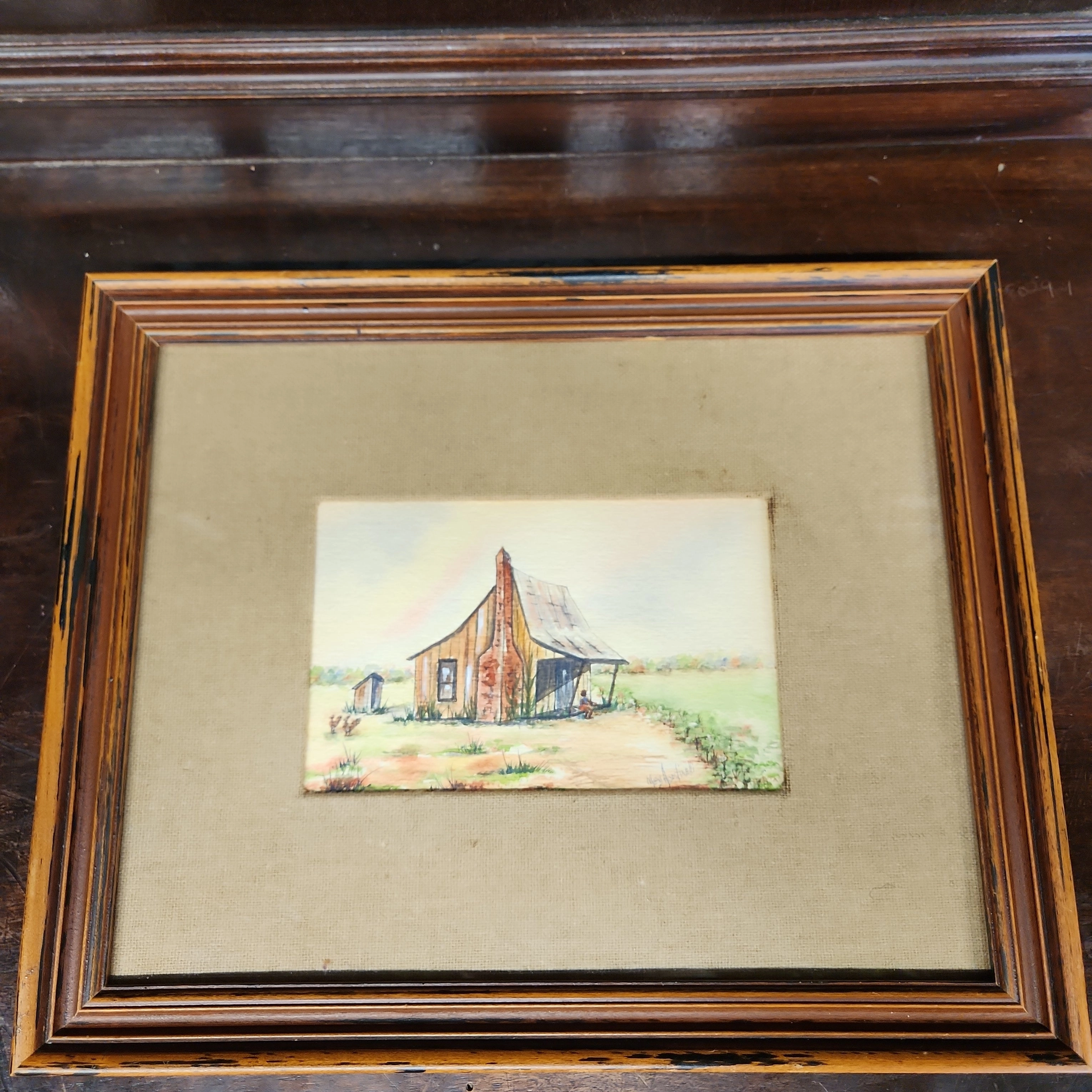 WATERCOLOR PAINTING OF SMALL RURAL HOUSE AND LITTLE BLACK GIRL classic mural painting