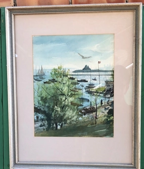 WATERCOLOR PANTING OF THE CHICAGO WATERFRONT SIGNED SCHRIPE classic mural painting