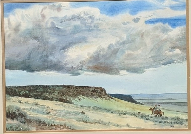 WESTERN WATERCOLOR PAINTING "STORM OVERHEAD" BY JIM JONES