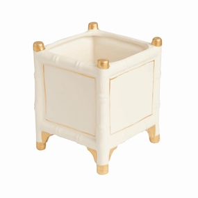 White & Gold Bamboo Inspired Cachepot - Available in Two Sizes home display ornament