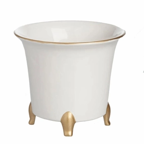 White Cachepot With Gold Accents home display ornament